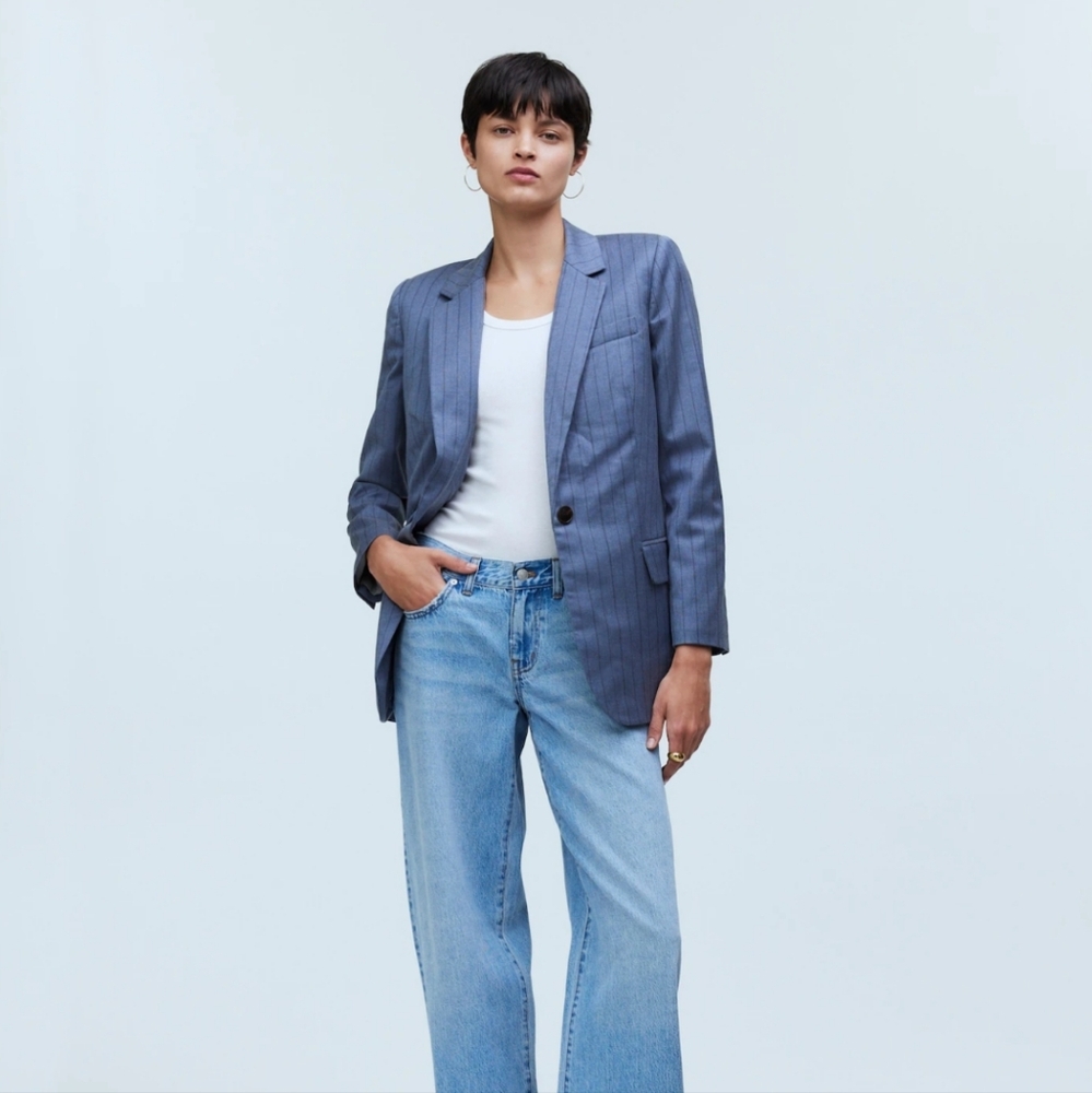 MADEWELL YARN DYED PINSTRIPE BLUE BLAZER - Picture 2 of 12